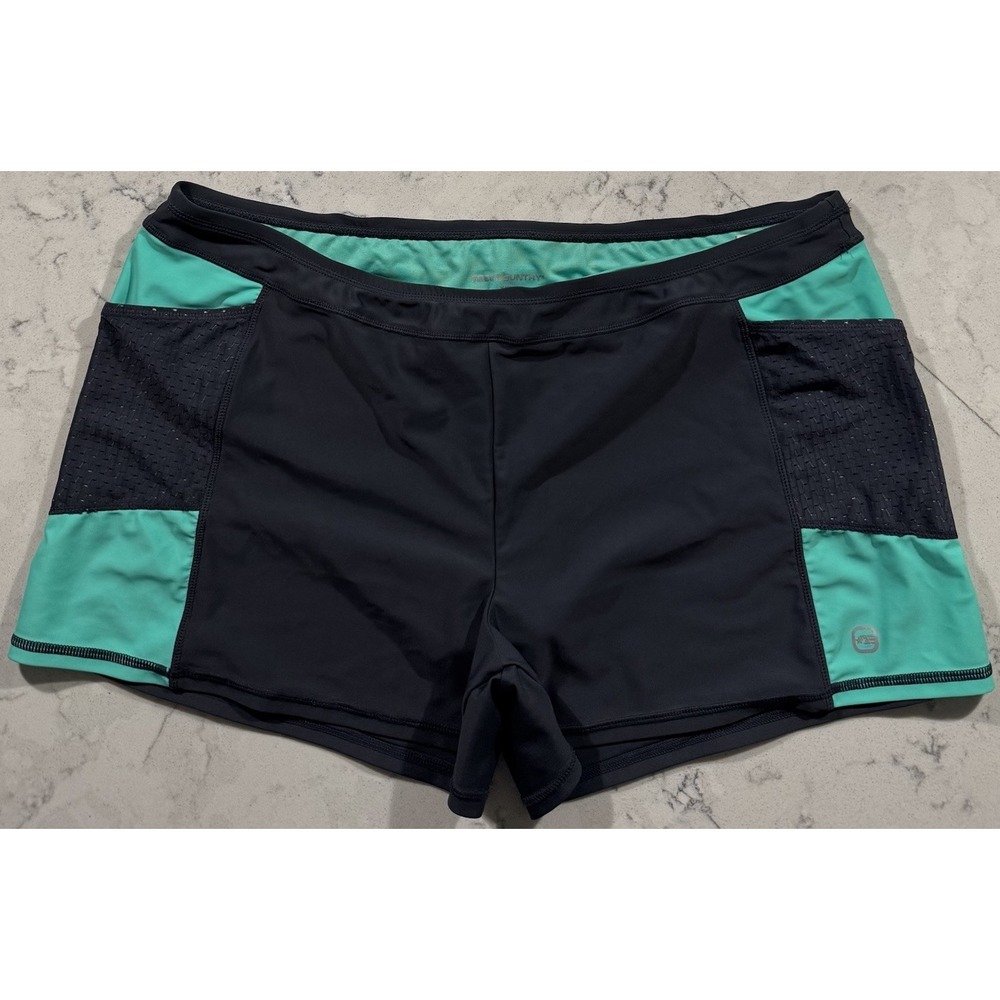 Free Country Swim Shorts Womens XXL 18 Black Teal Outdoor Hiking Surf‎ Active